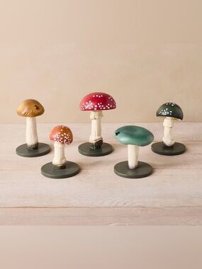 John Derian Mushroom Figurine 5 Piece Set, New in box 🍄‍🟫 🍄 🍂